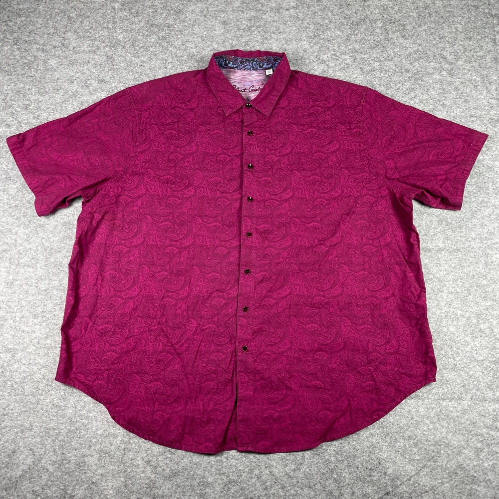Robert Graham Button Down Shirt Mens 3XL Magenta Paisley Jacquard Short Sleeve